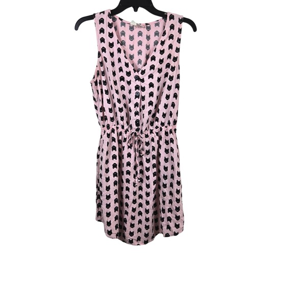 Mimi Chica Dresses & Skirts - Mimi Chica Women Pink Allover Black Cat Print Sleeveless Mini Dress Large Kawaii